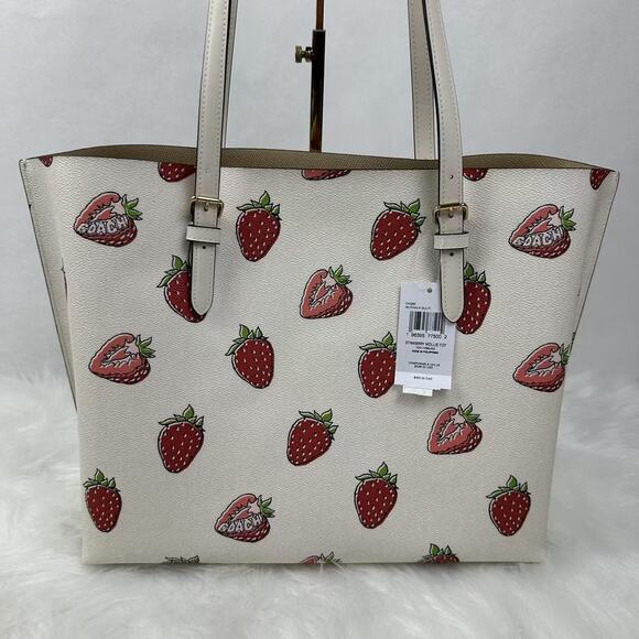 Coach Mollie Tote Bag With Strawberry Print In Canvas/Gold/Chalk CAQ65 NWT - Picture 4 of 9